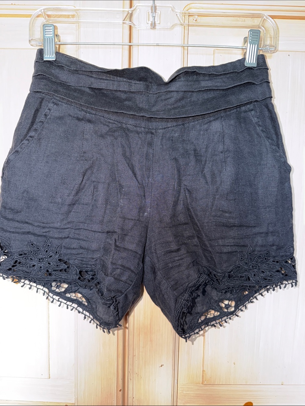 High-Waist Black Crochet-Trim Women's Shorts